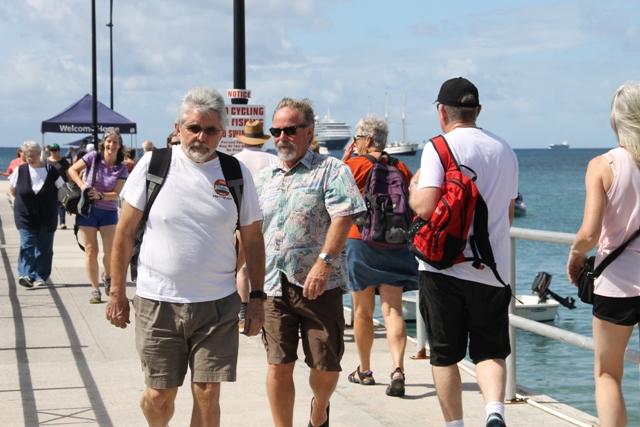 Passengers of Prinsendam cruise ship visiting Nevis on November 23, 2016